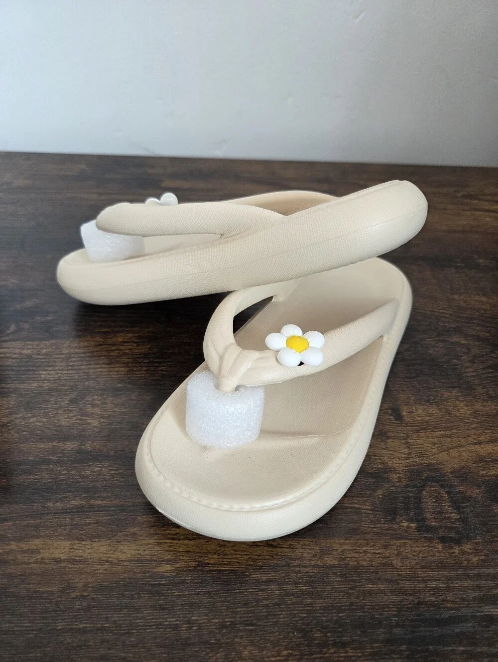 NEW Jelly Thong Sandals Cushion Vacation Beach Travel Flower Aloha Youth Kid 1.5